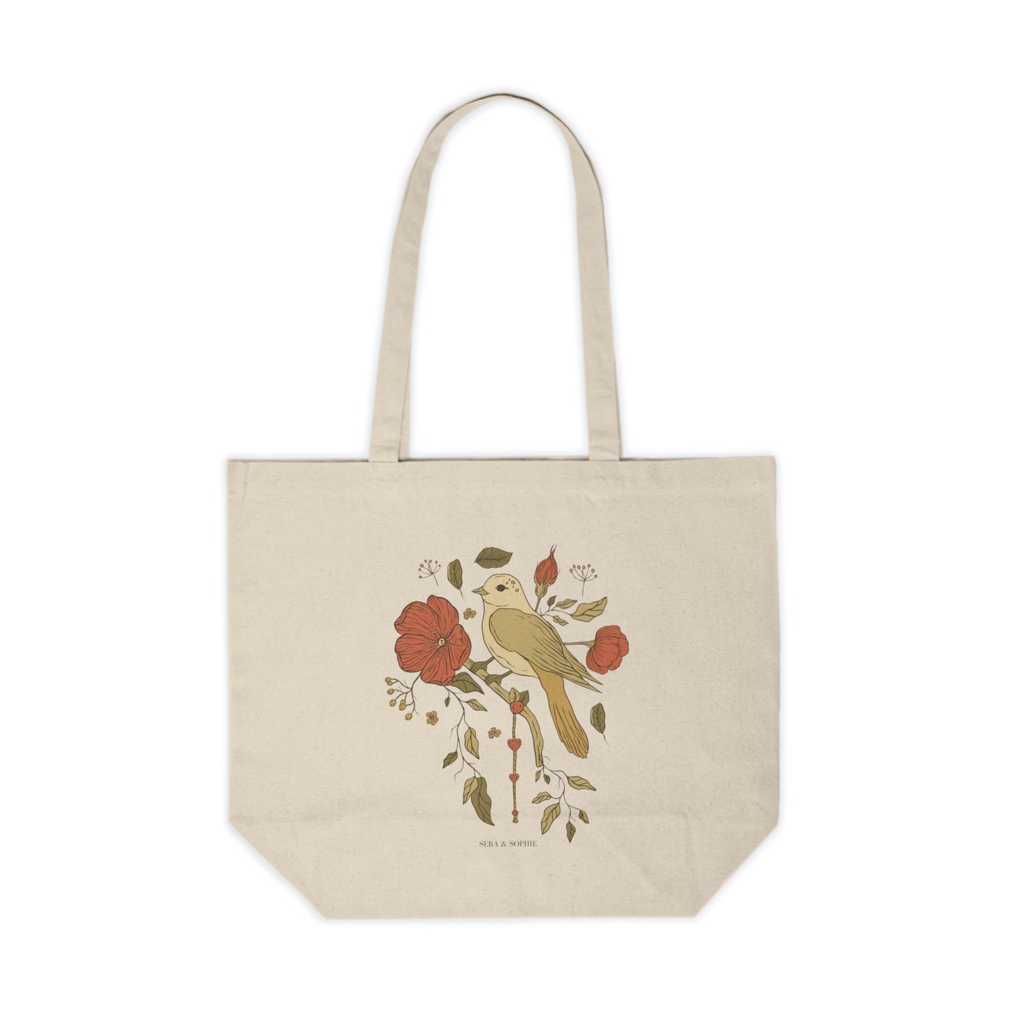 Floral & Bird Canvas Shopping Tote