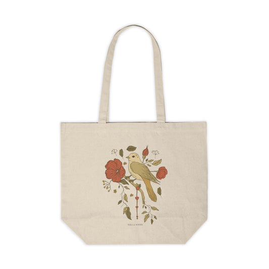 Floral & Bird Canvas Shopping Tote