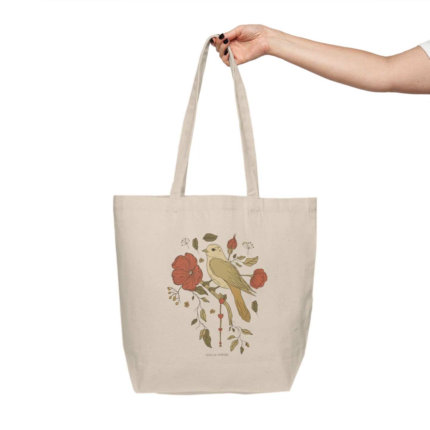 Floral & Bird Canvas Shopping Tote