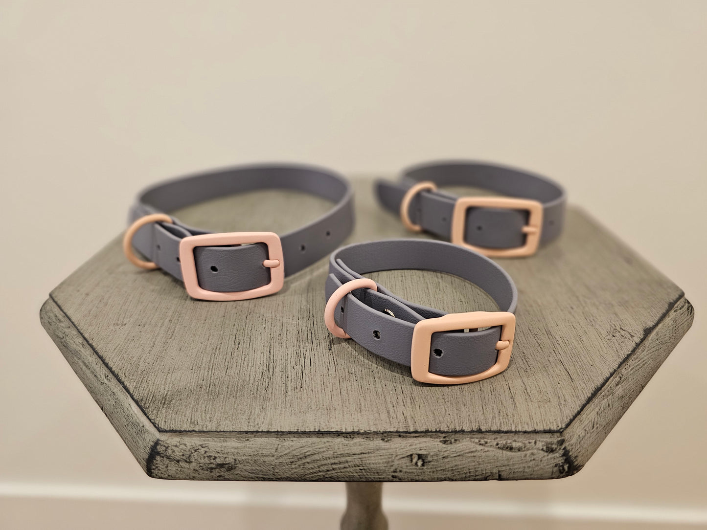 Grey/ pink biothane collar